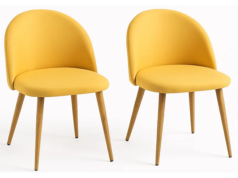 Juego de 2 sillas Kazon - Elegante tela y patas de metal efecto madera clara-Color Amarillo