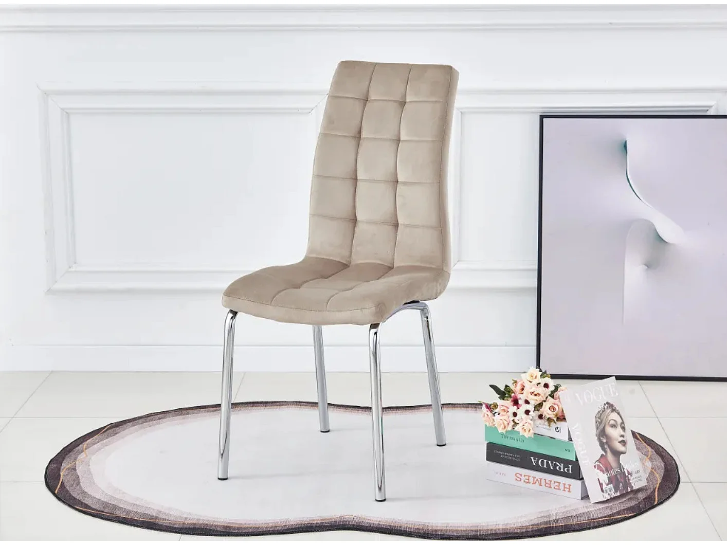 Lot de 6 chaises Maeva - Modernes en velours et pieds métal chromé-Couleur Noir