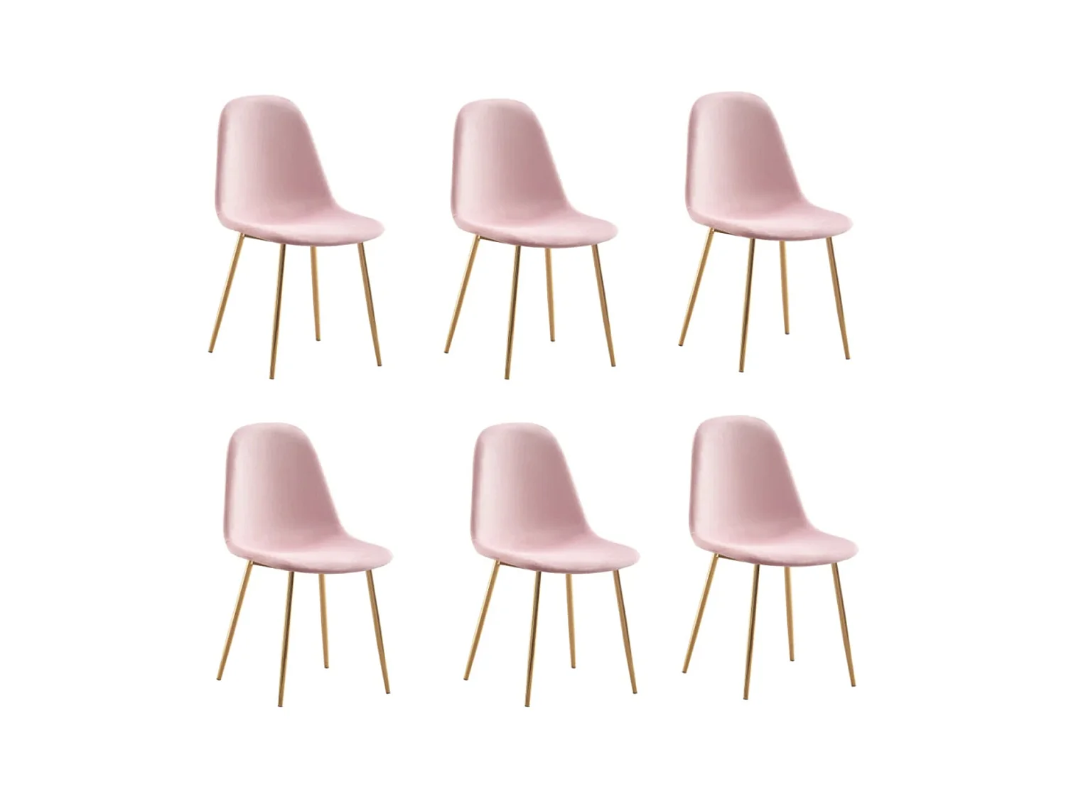 Lot de 6 chaises Ruka en velours avec pieds en acier doré - Élégance moderne-Couleur Rose clair