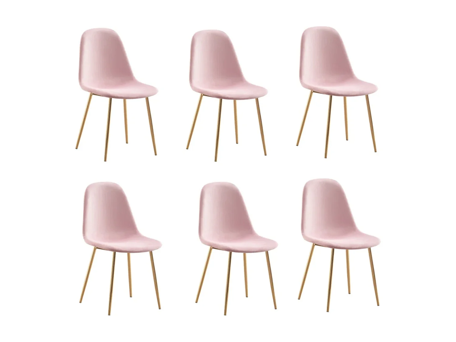 Lot de 6 chaises Ruka en velours avec pieds en acier doré - Élégance moderne-Couleur Rose clair