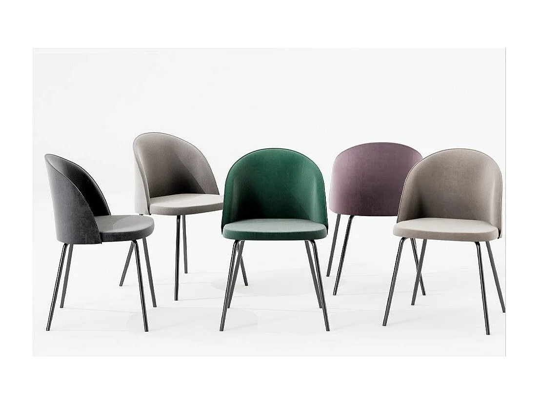 Chaise moderne velours et métal noir Luza- Lot de 4-Couleur Vert forêt