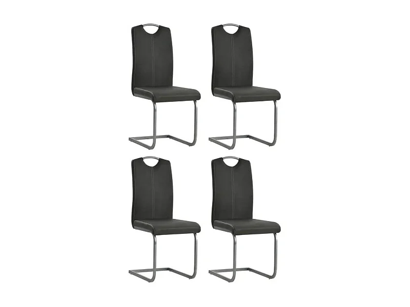 Chaise similicuir gris et pieds métal chromé Mikarelane - Lot de 4