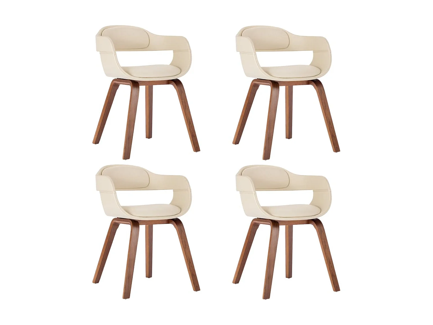 Chaises de salle à manger 4 pcs Crème Similicuir et bois courbé 3