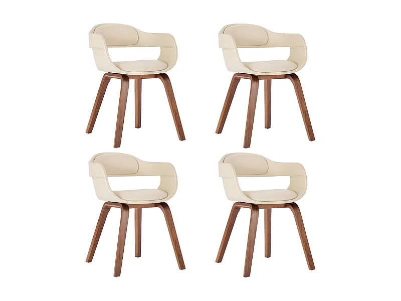 Chaises de salle à manger 4 pcs Crème Similicuir et bois courbé 3