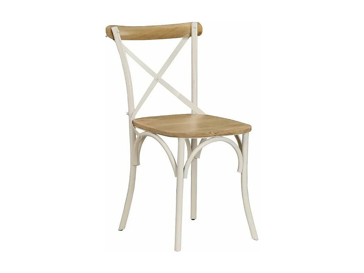 Chaise bois de manguier massif et acier blanc Tiphen - Lot de 2