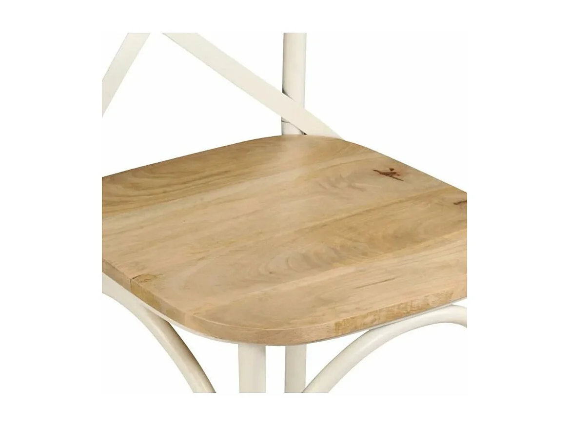 Chaise bois de manguier massif et acier blanc Tiphen - Lot de 2