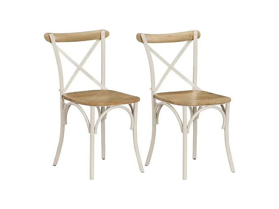 Chaise bois de manguier massif et acier blanc Tiphen - Lot de 2