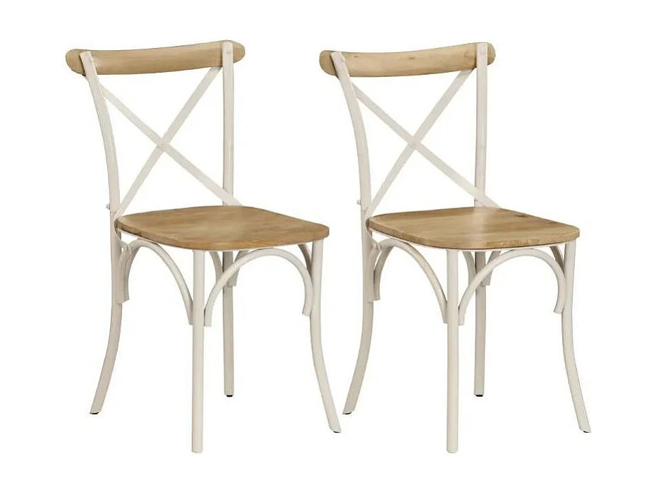 Chaise bois de manguier massif et acier blanc Tiphen - Lot de 2
