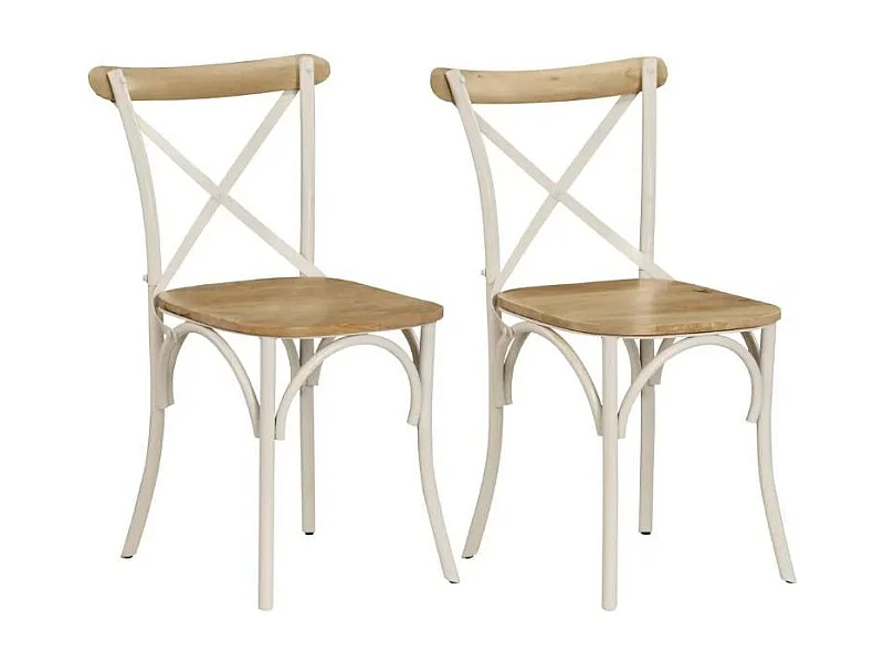 Chaise bois de manguier massif et acier blanc Tiphen - Lot de 2