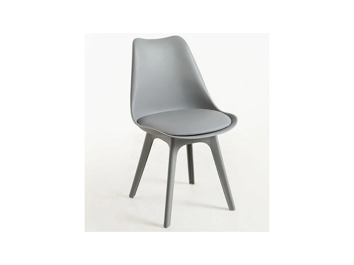 Chaise moderne polypropylène et coussin d'assise simili cuir gris clair Arko - Lot de 2