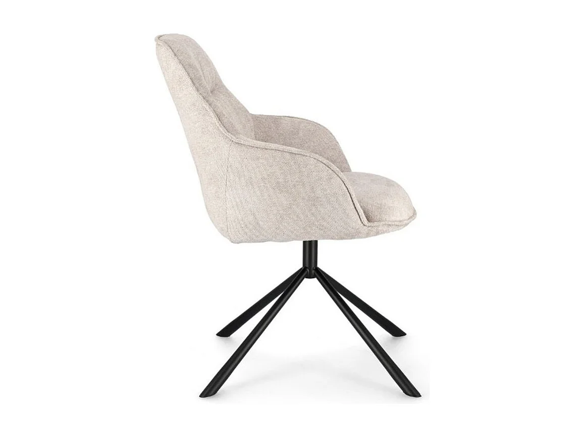 Fauteuil design tissu doux beige clair et pieds acier noir Grawa - Lot de 2