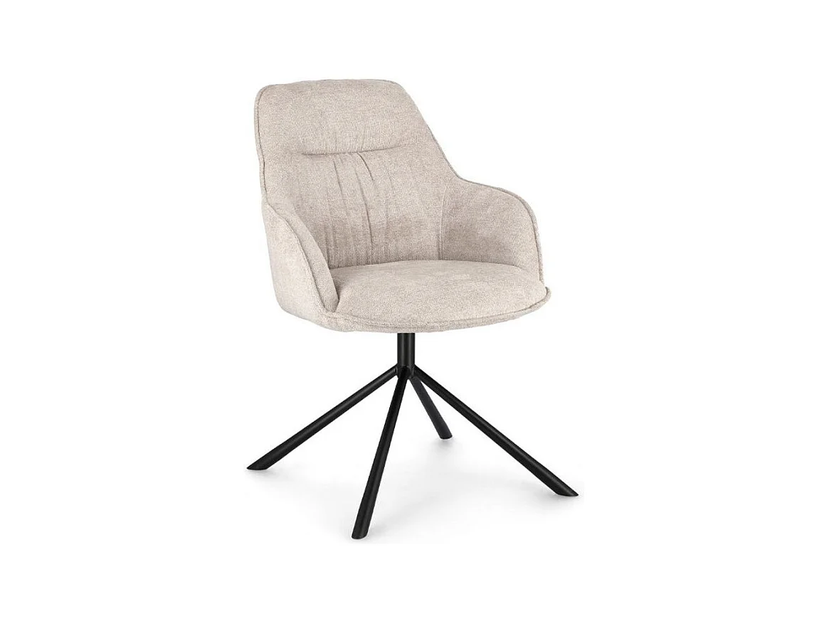 Fauteuil design tissu doux beige clair et pieds acier noir Grawa - Lot de 2