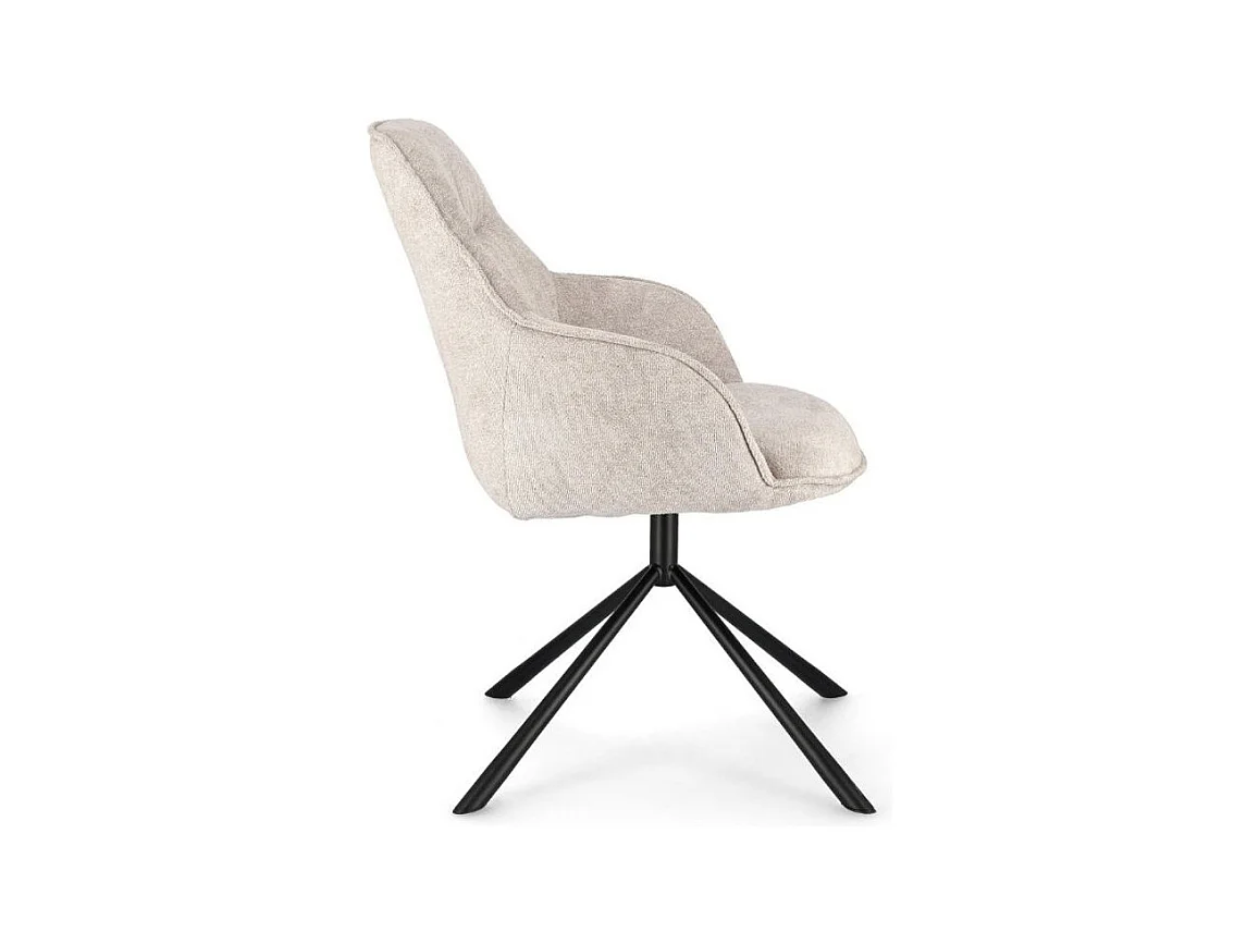 Fauteuil design tissu doux beige clair et pieds acier noir Grawa - Lot de 2