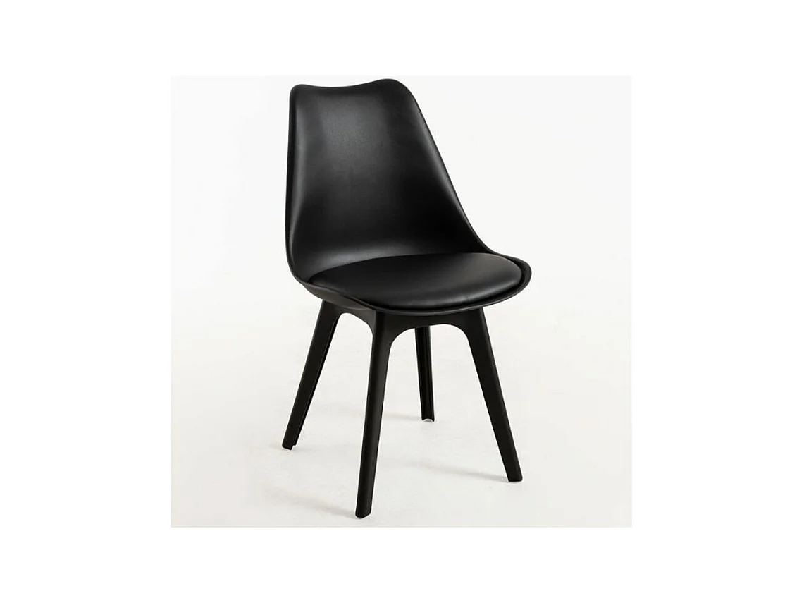 Chaise moderne polypropylène et coussin d'assise simili cuir noir Arko - Lot de 2