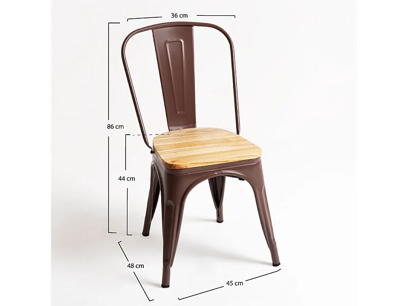 Silla industrial Kontoir marrón con asiento de pino macizo claro-Color Marrón