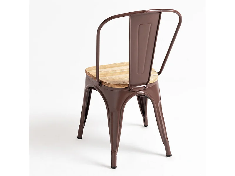 Chaise industrielle acier brillant et assise en bois massif naturel Reko-Couleur Marron