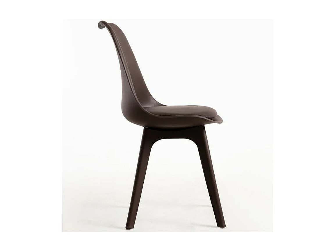 Silla moderna Arko de polipropileno y cojín de asiento en símil piel color chocolate