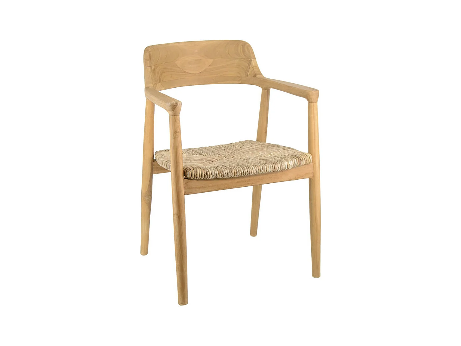 Chaise en bois massif naturel et assise en rotin Louika