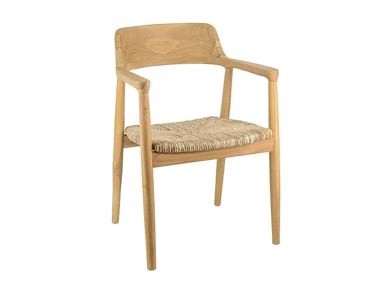 Chaise en bois massif naturel et assise en rotin Louika