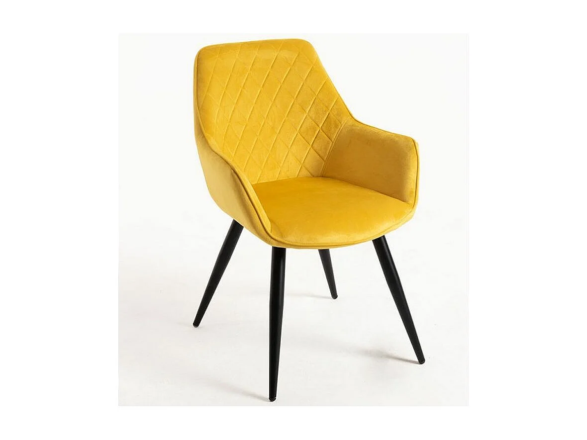 Silla Zonky de terciopelo amarillo con patas de metal negro - Lote de 2