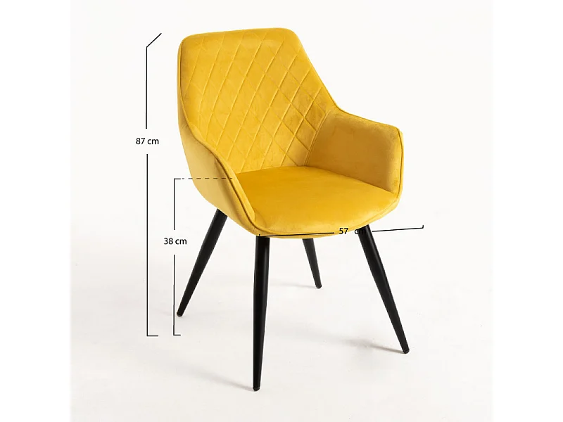 Silla Zonky de terciopelo amarillo con patas de metal negro - Lote de 2