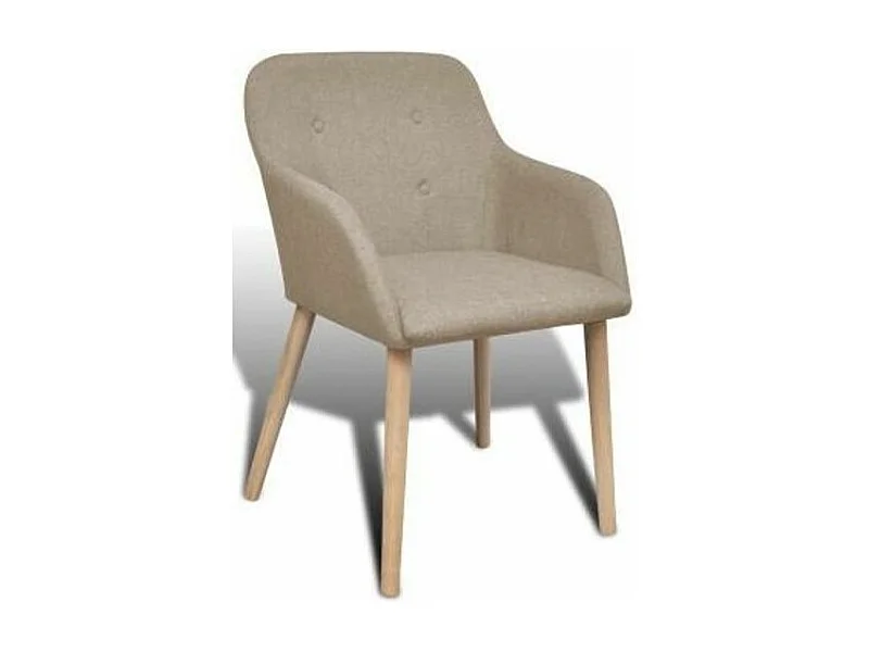 Chaise avec accoudoirs tissu beige et pieds chêne massif clair Kériam - Lot de 2