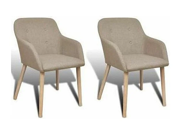 Chaise avec accoudoirs tissu beige et pieds chêne massif clair Kériam - Lot de 2