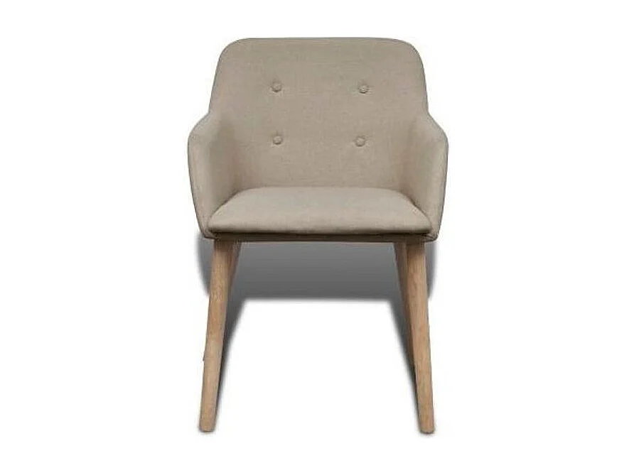 Chaise avec accoudoirs tissu beige et pieds chêne massif clair Kériam - Lot de 2