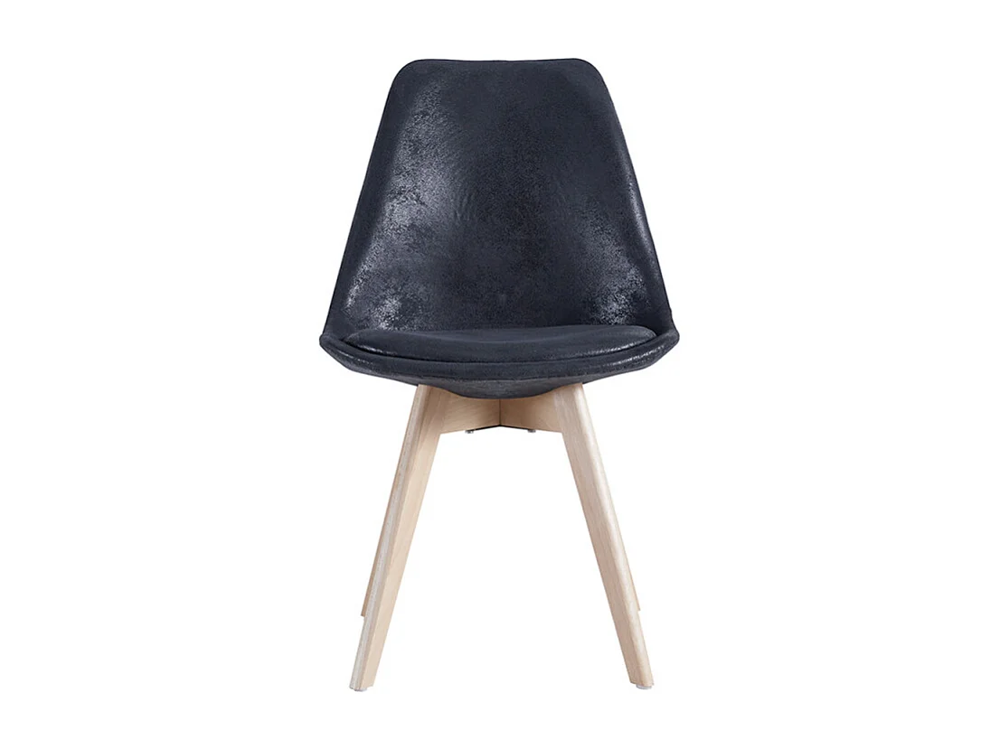 Silla Zaka con asiento vintage símil piel y patas de madera natural-Color Negro