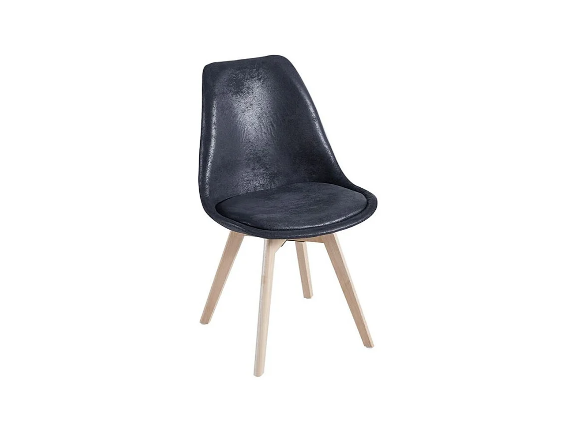 Chaise avec assise simili cuir vintage et pieds en bois naturel Zaka-Couleur Noir