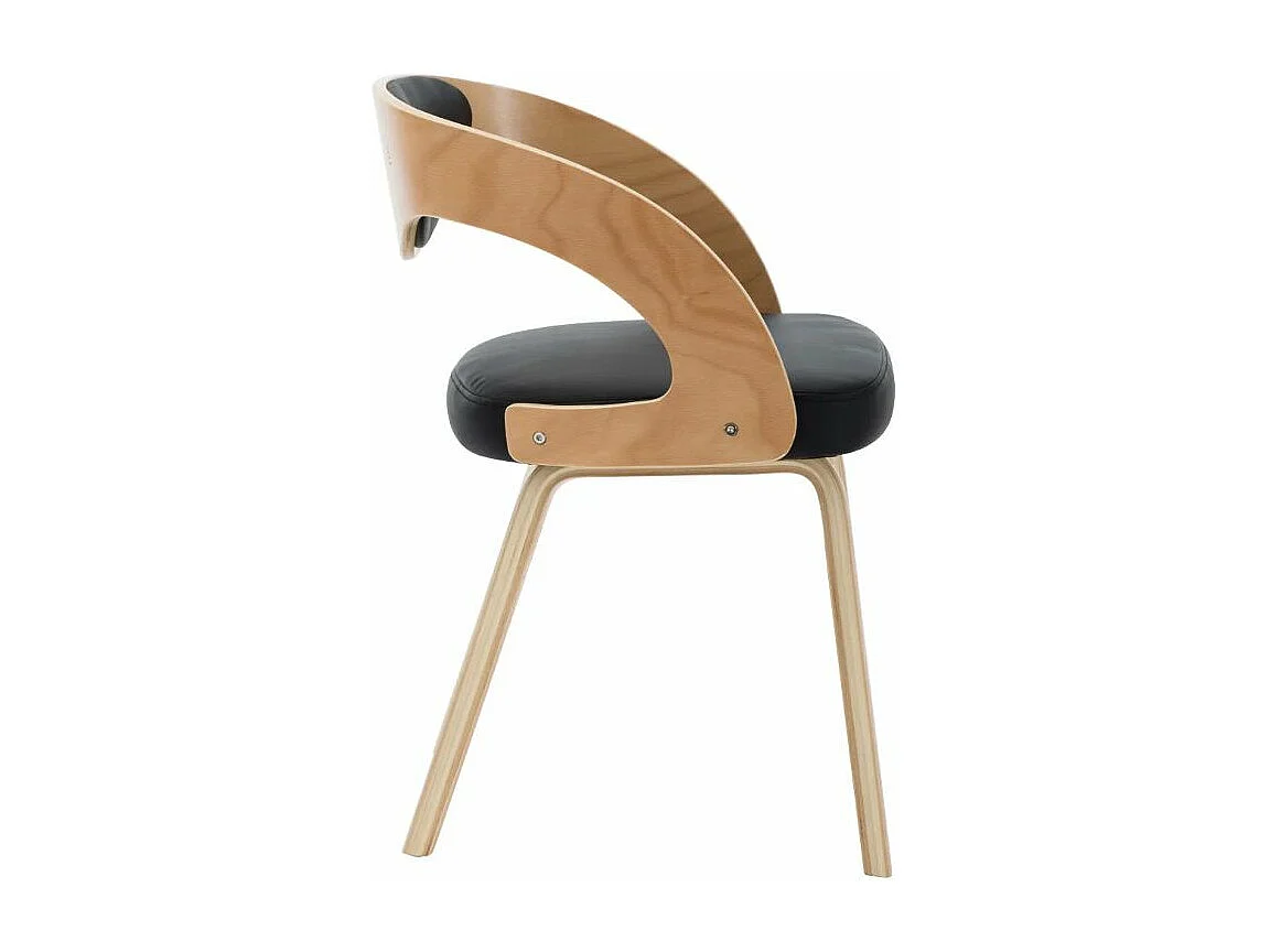 Chaise de salle à manger bois clair et simili cuir noir Canva - Lot de 2