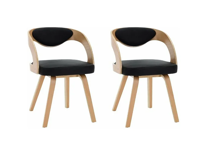 Chaise de salle à manger bois clair et simili cuir noir Canva - Lot de 2