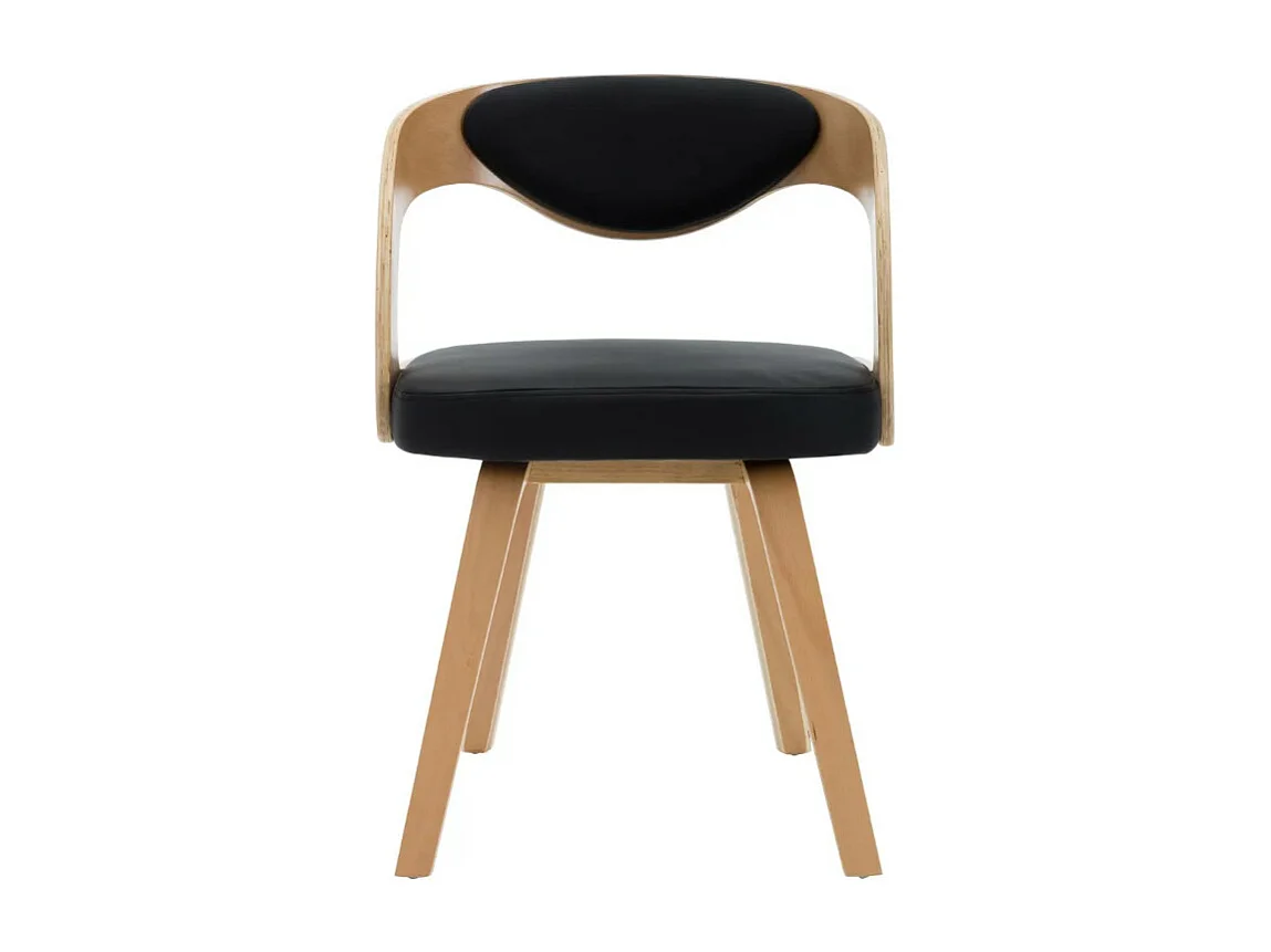 Chaise de salle à manger bois clair et simili cuir noir Canva - Lot de 2