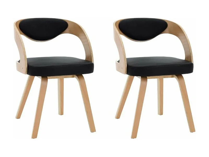Chaise de salle à manger bois clair et simili cuir noir Canva - Lot de 2
