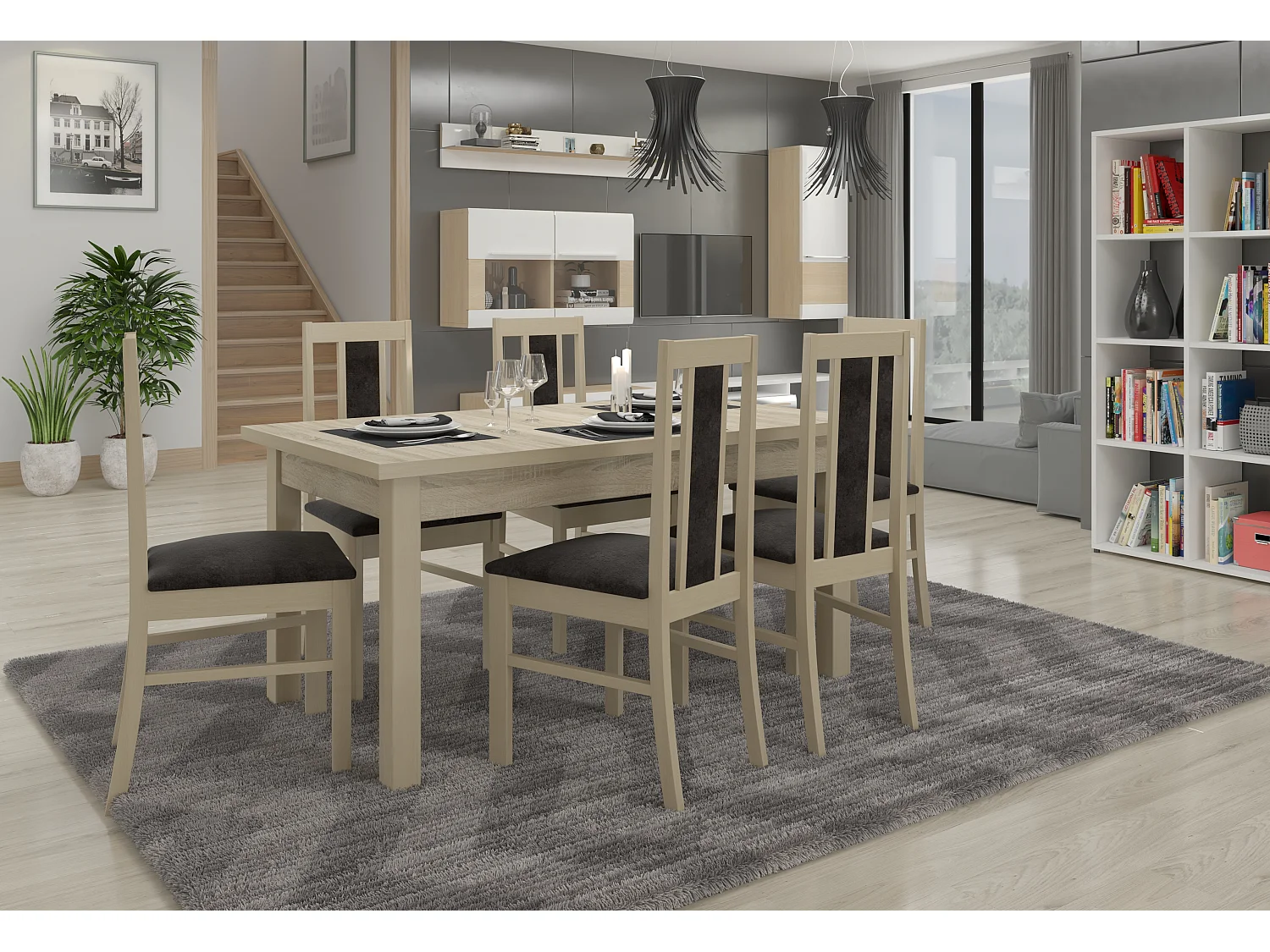 Chaise bois clair de sonoma et tissu Louiza-Tissu 27126