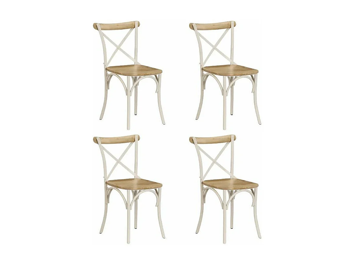 Chaise manguier massif et métal blanc Tiphen - Lot de 4