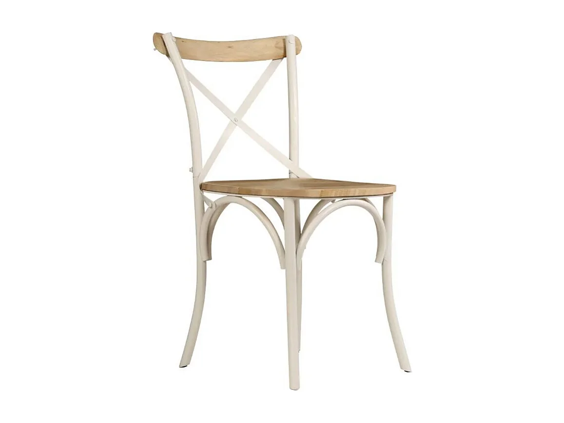 Chaise manguier massif et métal blanc Tiphen - Lot de 4