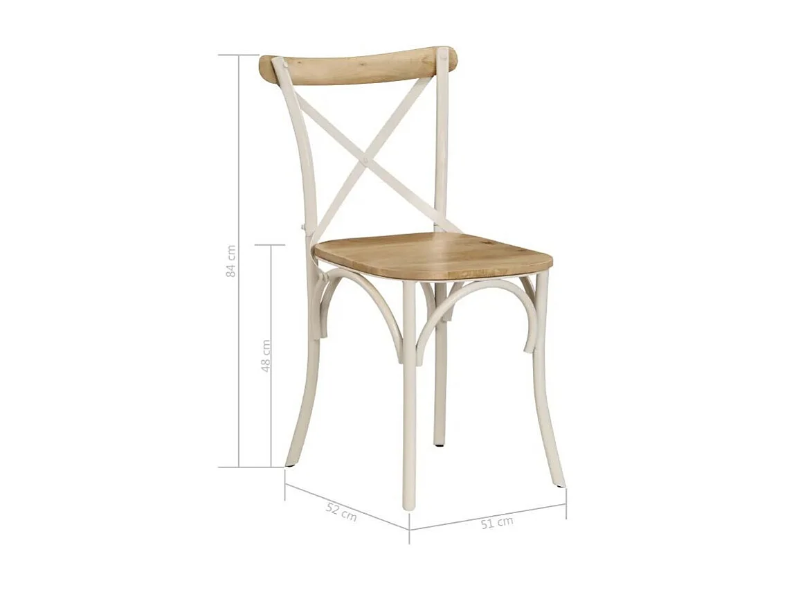 Chaise manguier massif et métal blanc Tiphen - Lot de 4