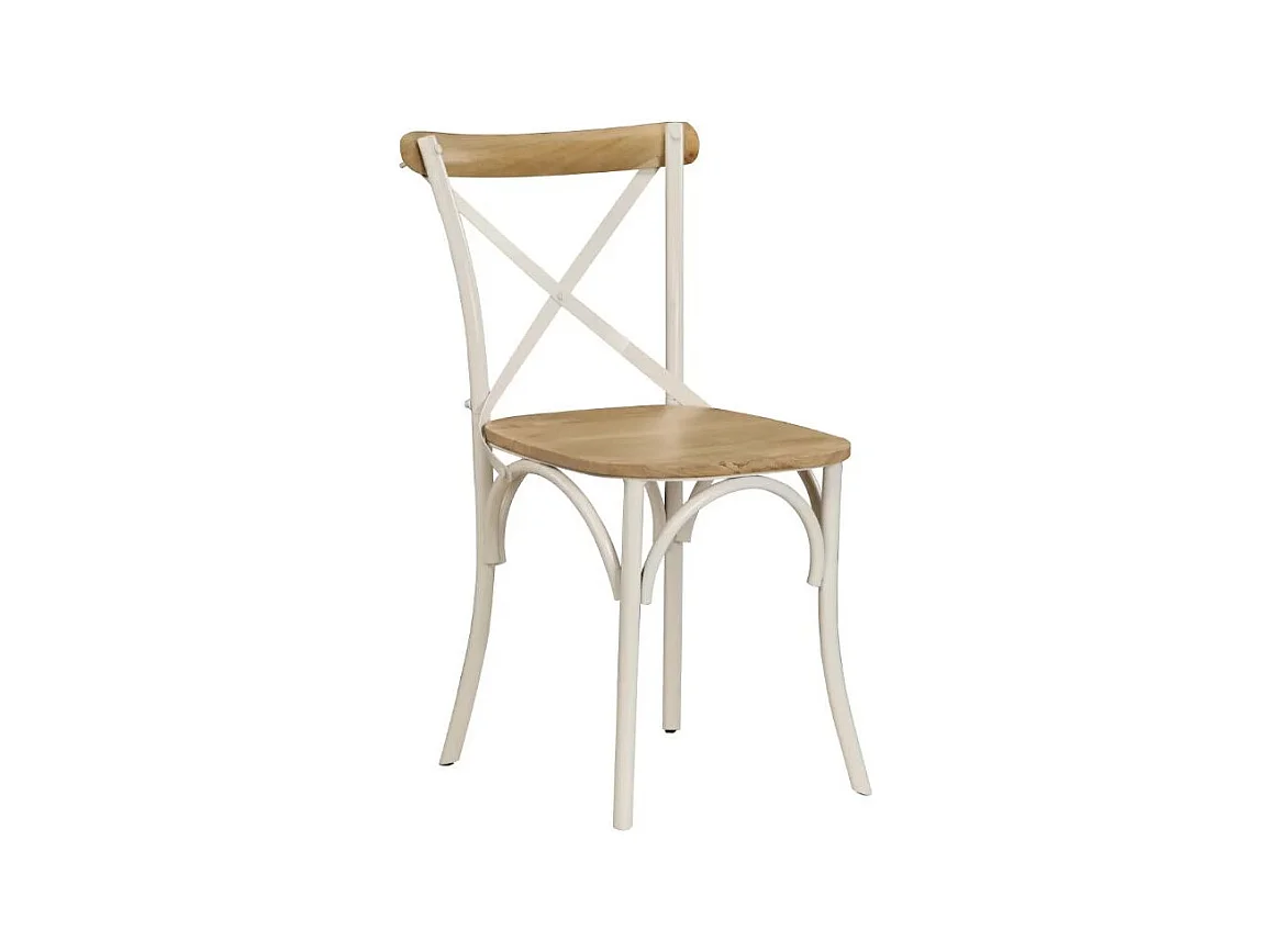 Chaise manguier massif et métal blanc Tiphen - Lot de 4