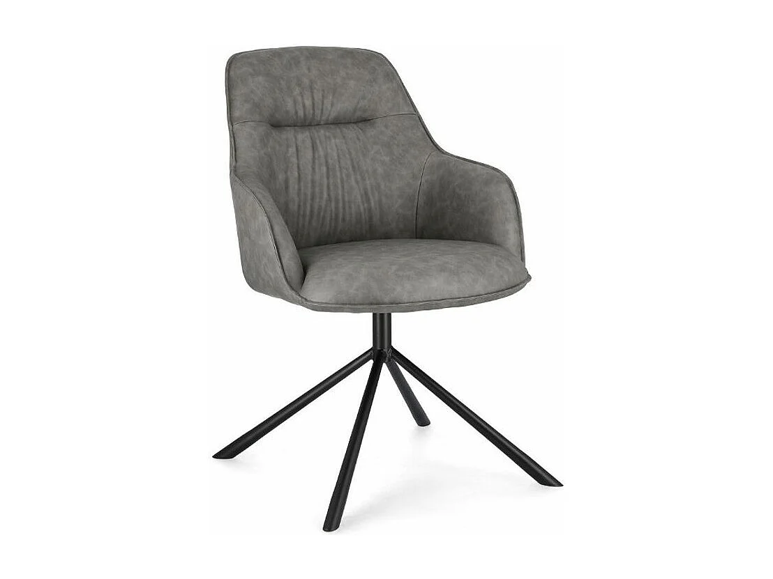 Fauteuil design simili cuir gris et pieds acier noir Grawa - Lot de 2