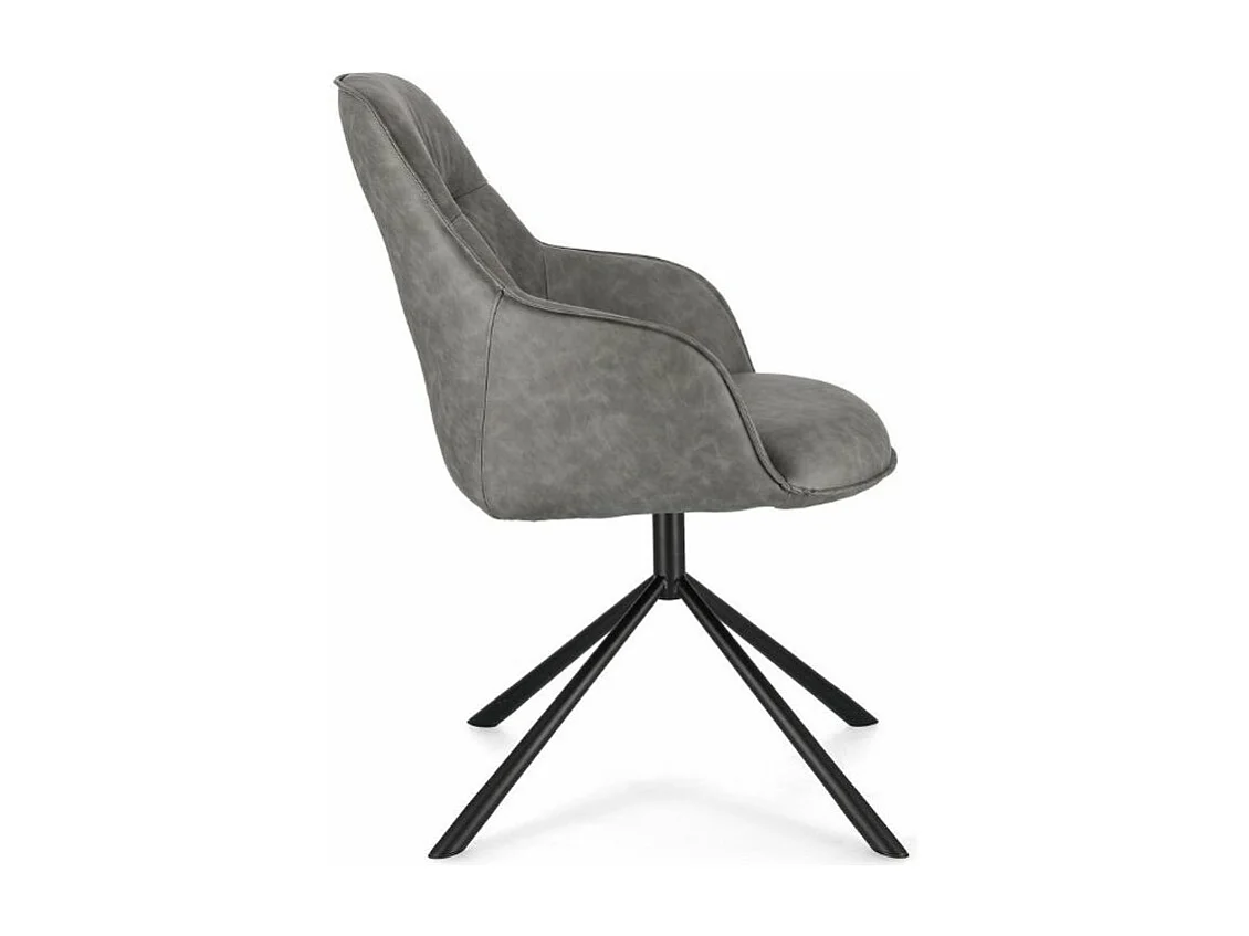 Fauteuil design simili cuir gris et pieds acier noir Grawa - Lot de 2