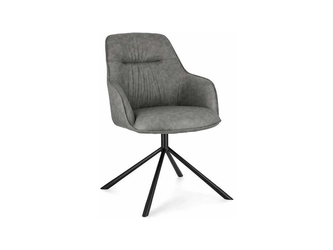 Fauteuil design simili cuir gris et pieds acier noir Grawa - Lot de 2