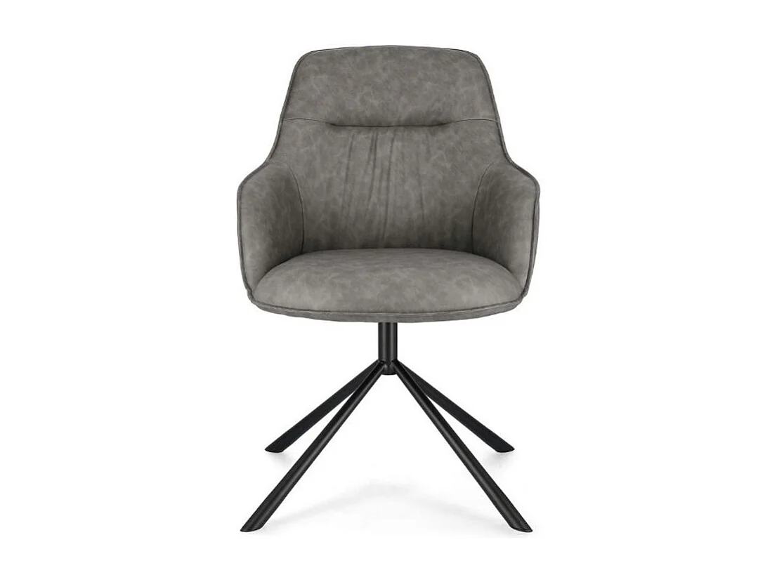 Fauteuil design simili cuir gris et pieds acier noir Grawa - Lot de 2