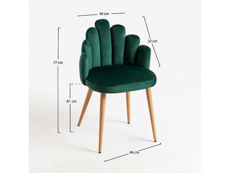 Silla original Achille de terciopelo verde con patas de metal natural - Lote de 2