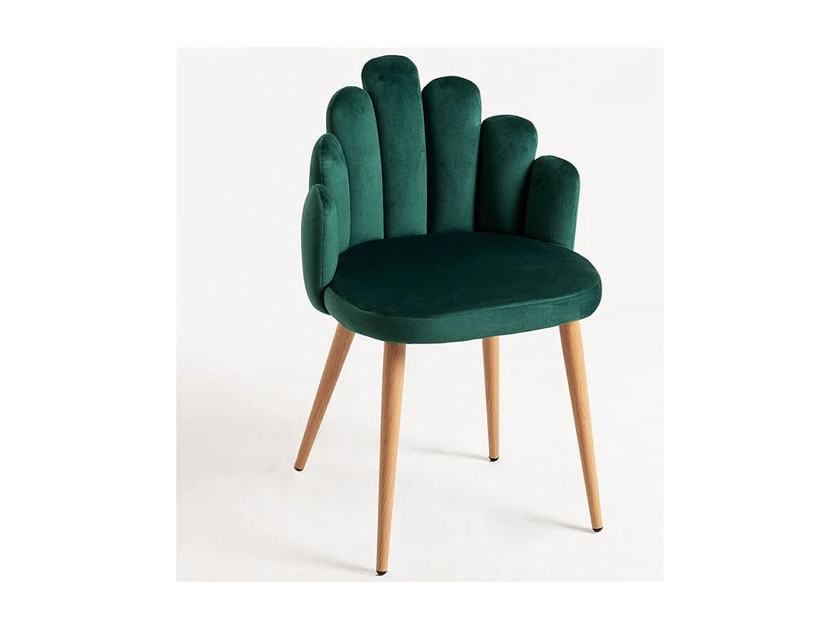 Chaise originale velours vert et pieds métal naturel Achille - Lot de 2