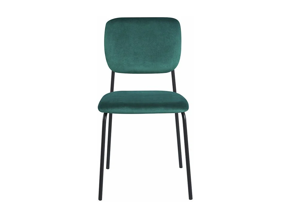 Silla de diseño con asiento de terciopelo verde y patas de metal negro Kara