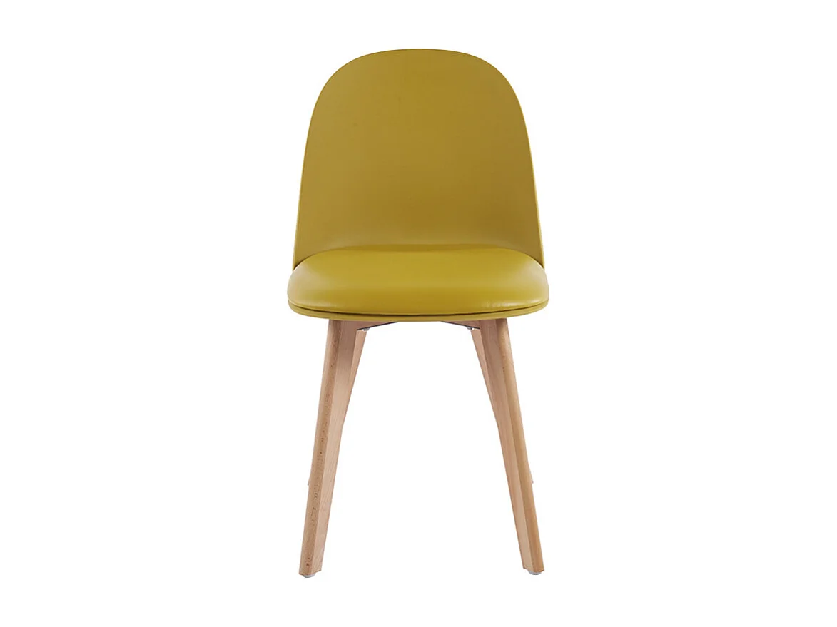 Silla nórdica natural y amarilla con cojín de asiento en símil piel Dekan