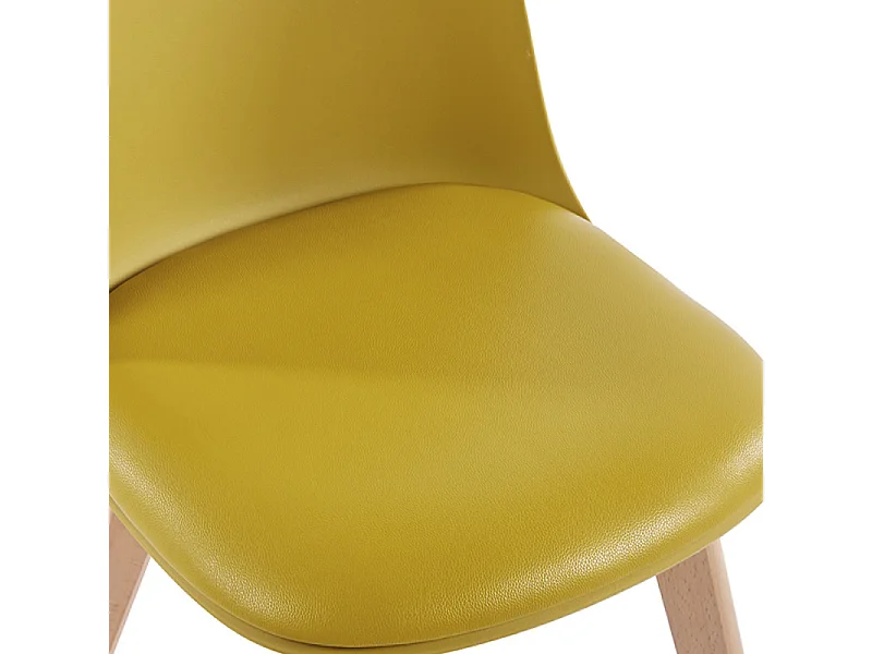 Silla nórdica natural y amarilla con cojín de asiento en símil piel Dekan