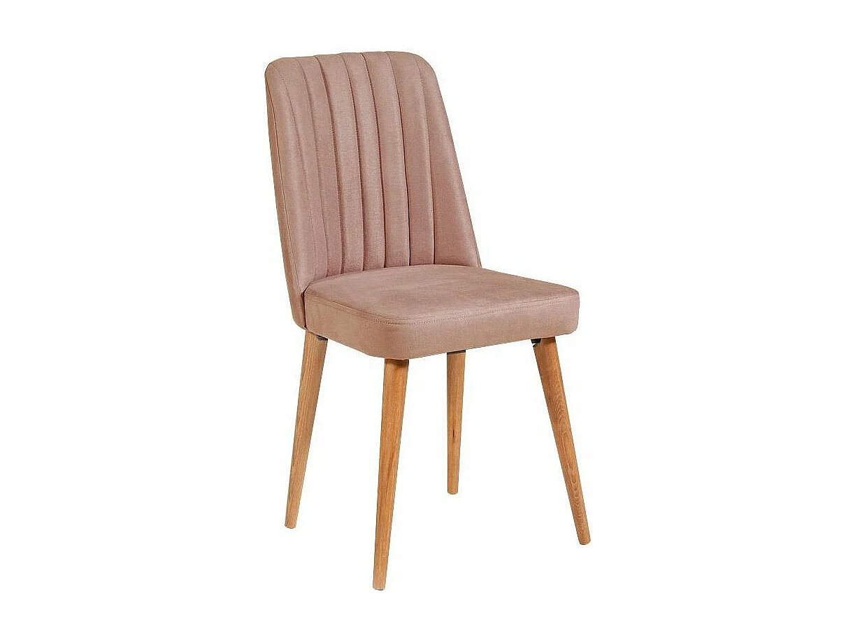 Chaise de salle à manger velours rose pale et bois naturel Akira