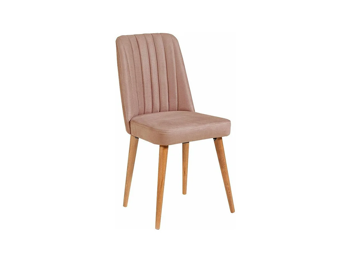 Chaise de salle à manger velours rose pale et bois naturel Akira